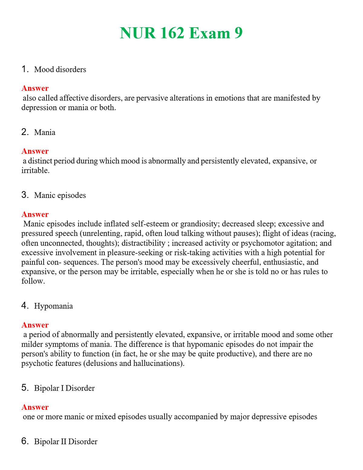 NUR 162 EXAM 9 | A+ RATED GUIDE | QUESTIONS AND ANSWERS (SOLVED)
