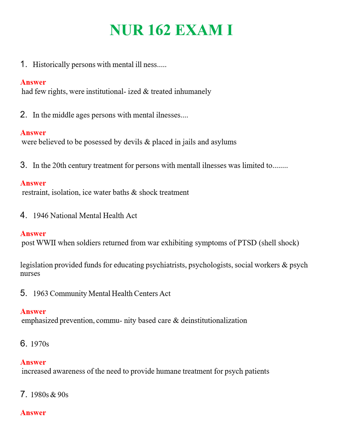 NUR 162 EXAM I | PASSED | A+ RATED GUIDE | NEW FULL EXAM