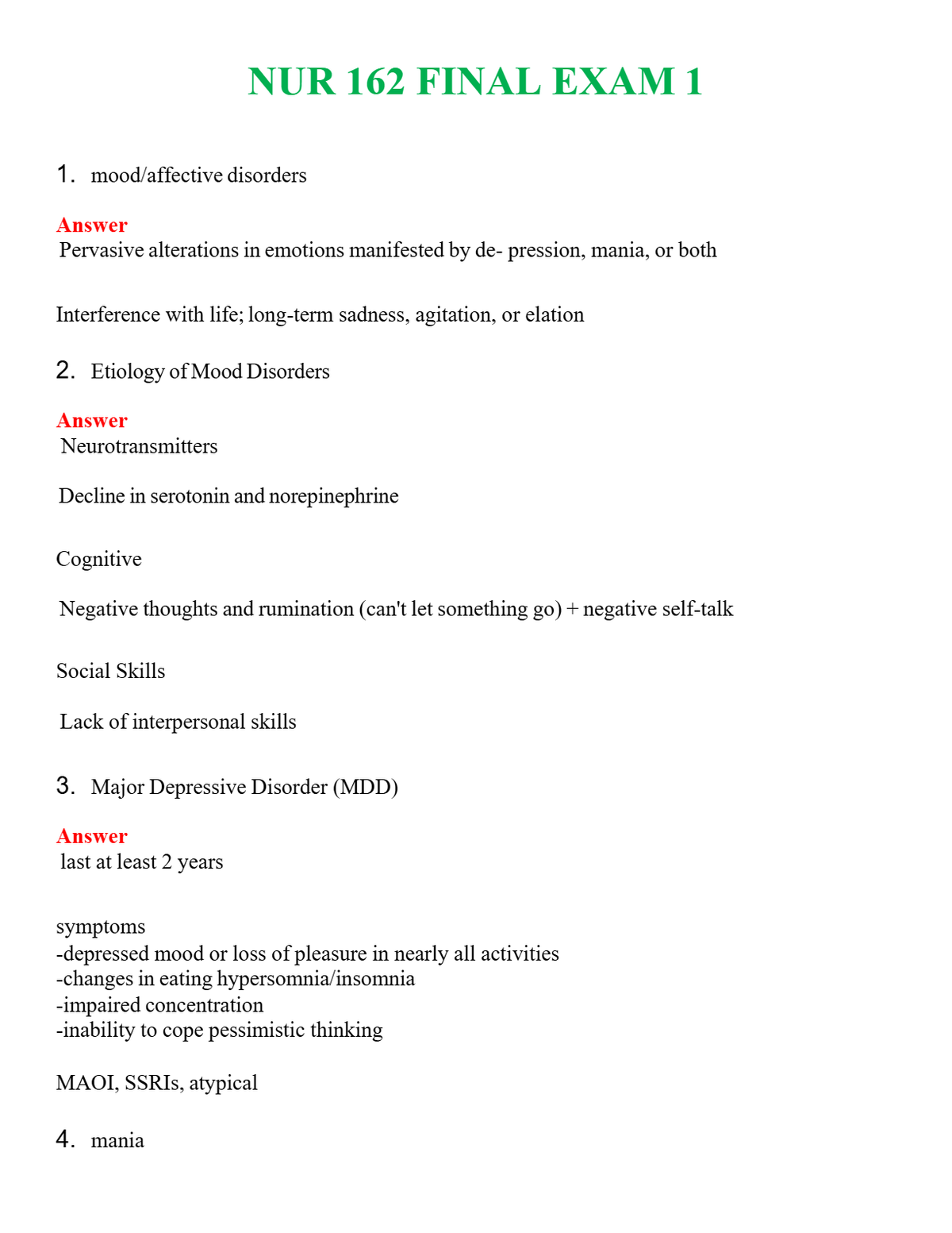 NUR 162 FINAL EXAM 1 | GRADED A+ QUESTIONS & ANSWERS