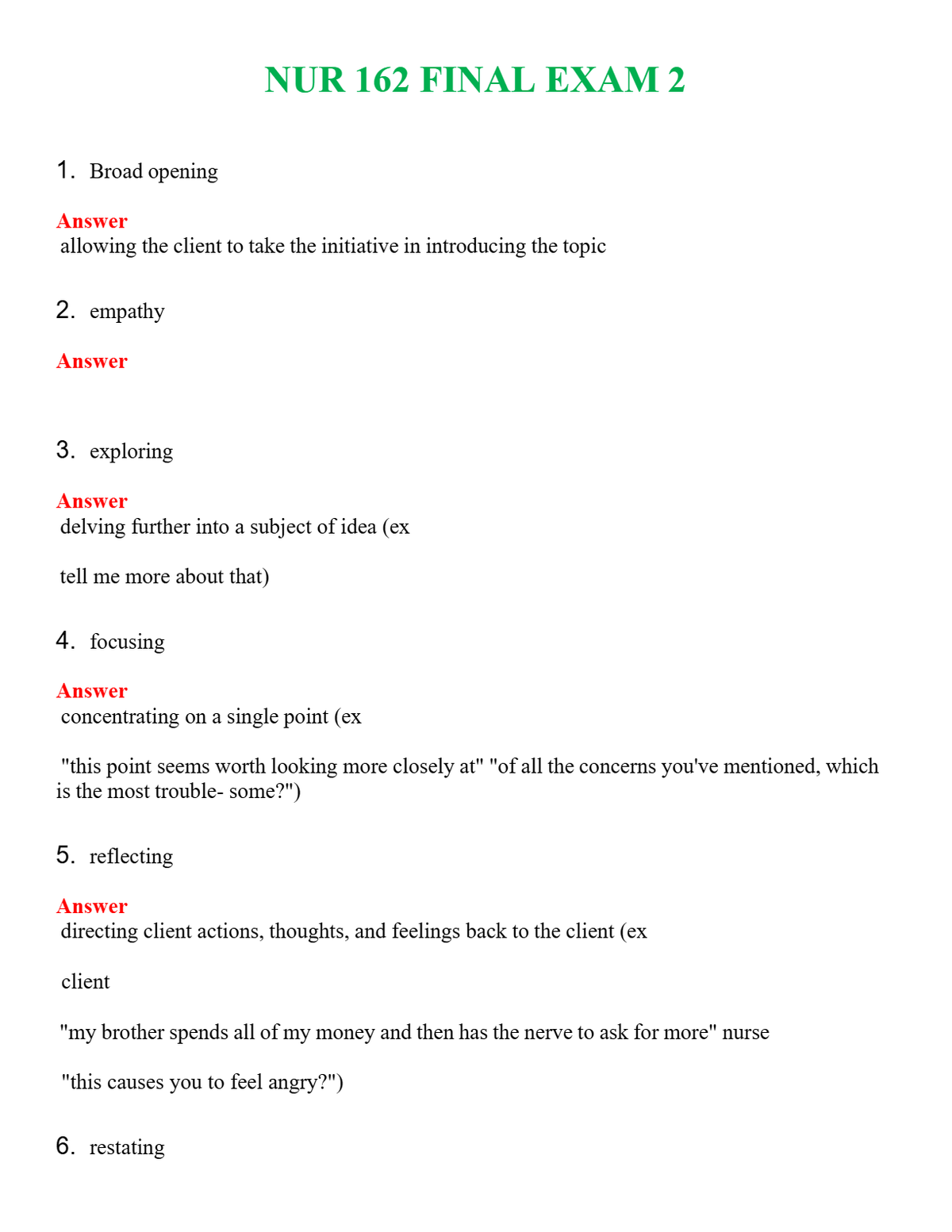 NUR 162 FINAL EXAM 2 | NEW FULL QUESTIONS AND ANSWERS 100% CORRECT