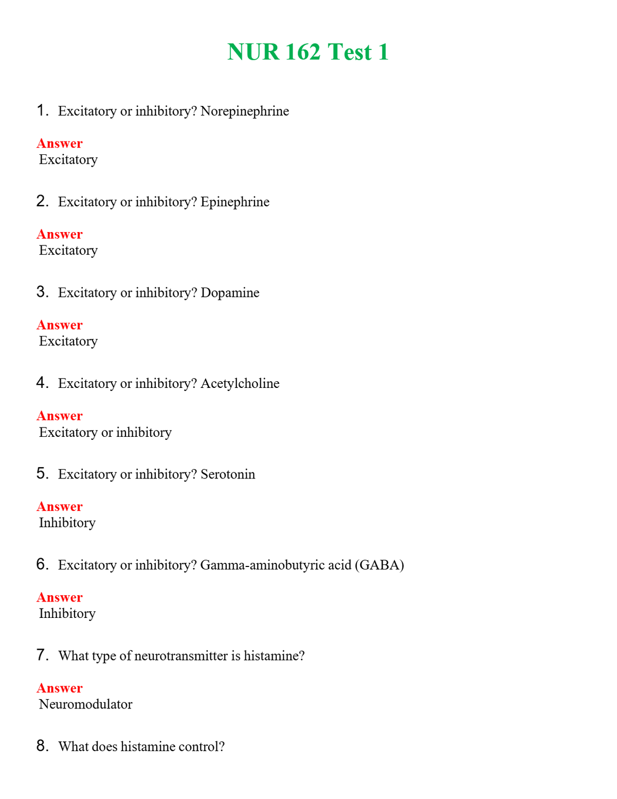 NUR 162 TEST 1 | QUESTIONS & ANSWERS (SOLVED)