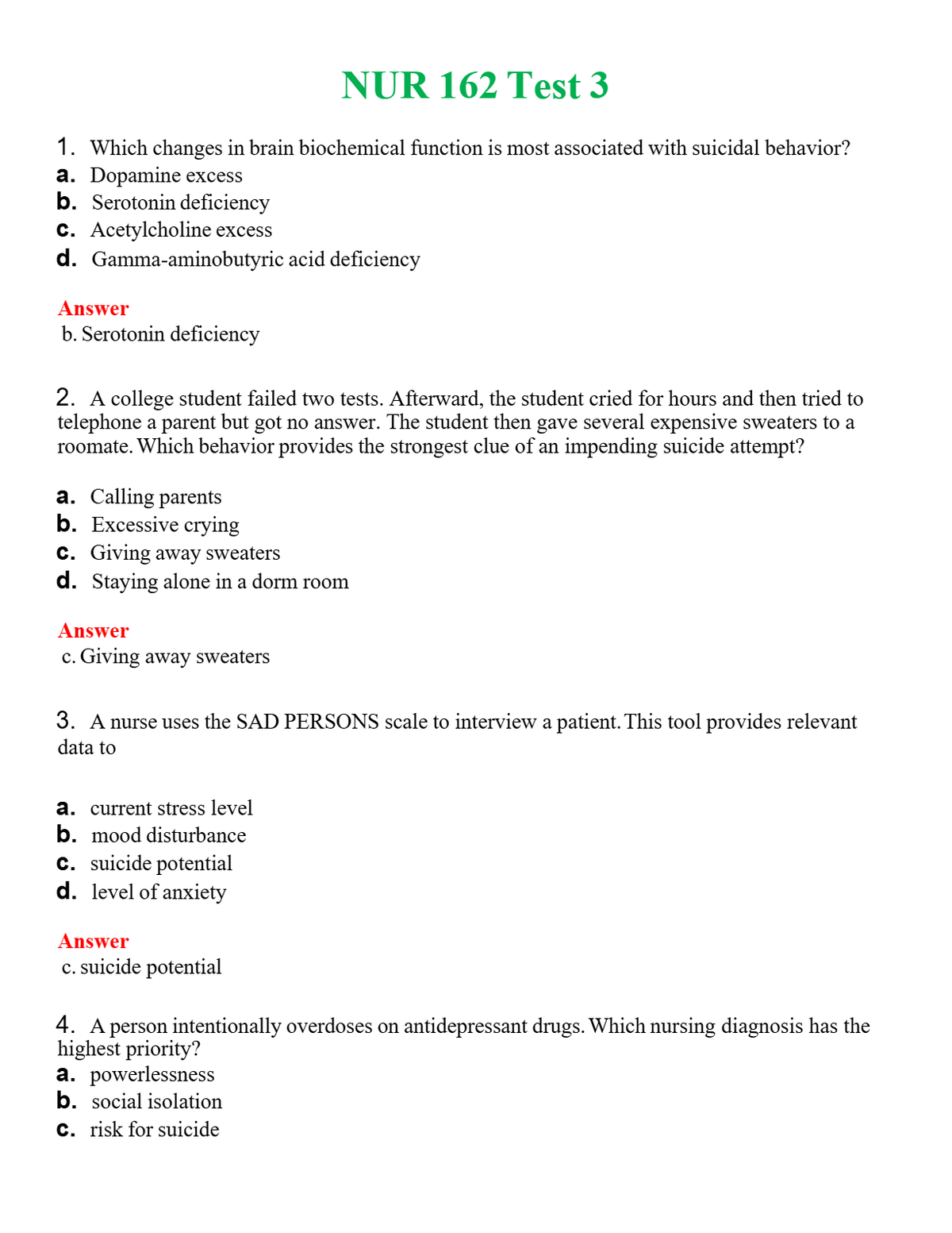 NUR 162 TEST 3 | ALL Q&AS BRAND NEW GUARANTEED A+++