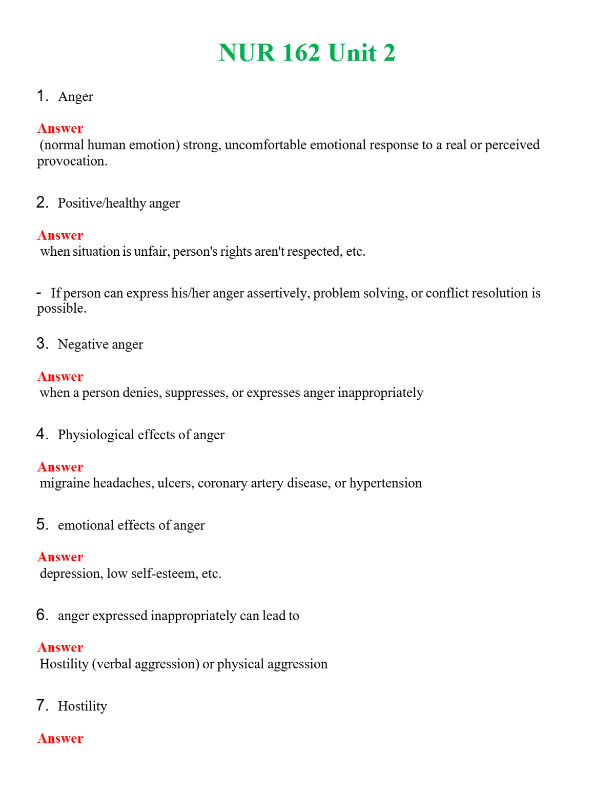 NUR 162 UNIT 2 | NEW FULL QUESTIONS AND ANSWERS 100% CORRECT