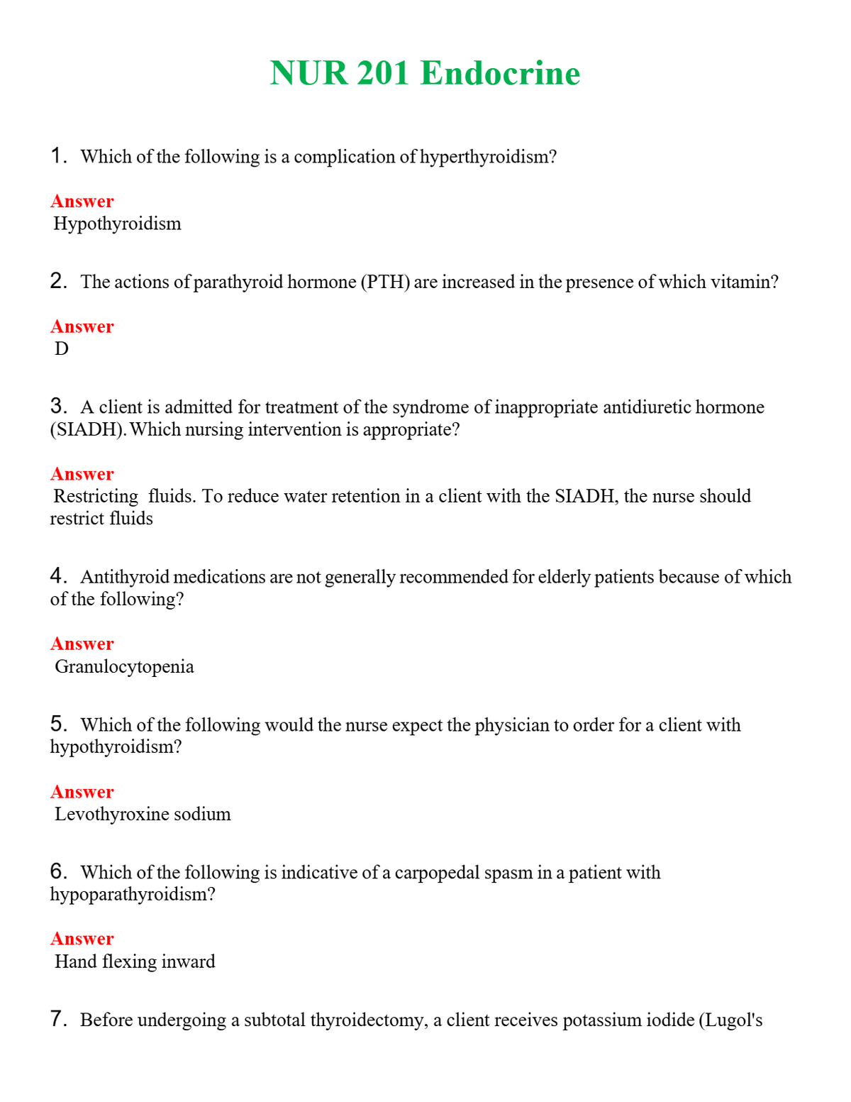NUR 201 ENDOCRINE | PASSED | A+ RATED GUIDE | NEW FULL EXAM