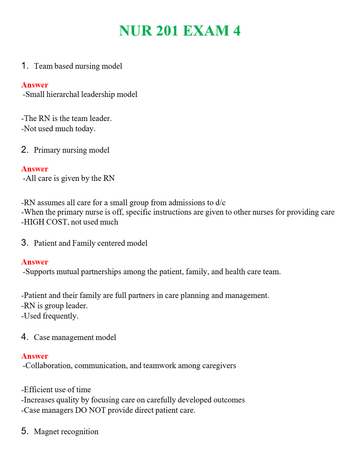 NUR 201 EXAM 4 | A+ RATED GUIDE | QUESTIONS AND ANSWERS (SOLVED)