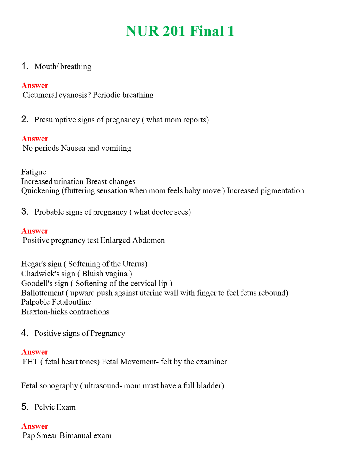 NUR 201 FINAL 1 | (ACTUAL EXAM ) QUESTIONS AND ANSWERS (SOLVED)