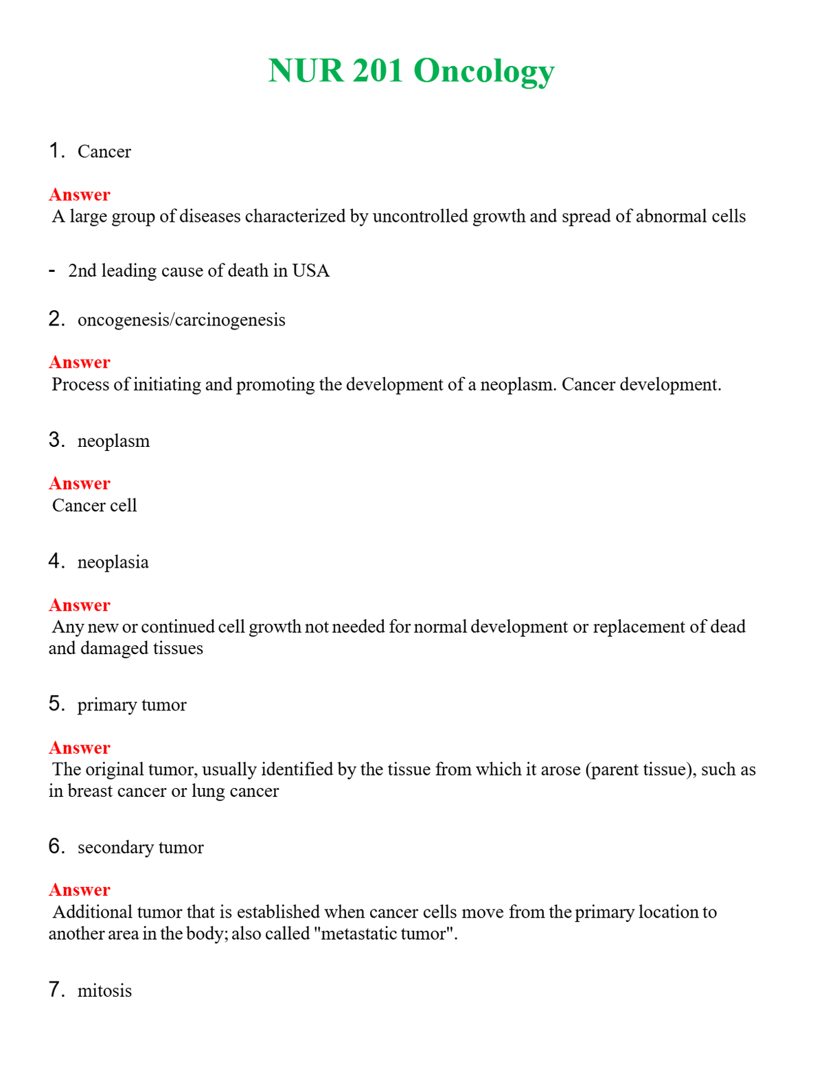 NUR 201 ONCOLOGY | GRADED A+ QUESTIONS AND ANSWERS (SOLVED)