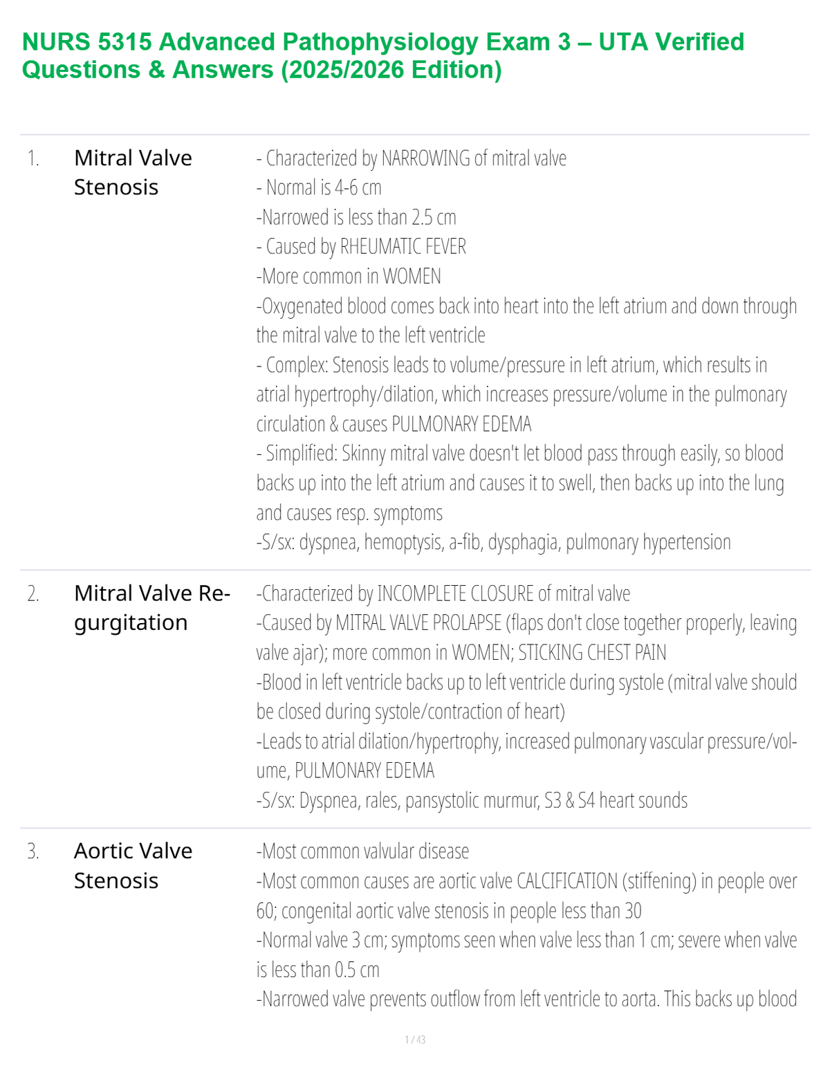 NURS 5315 Advanced Pathophysiology Exam 3 – UTA Verified Questions & Answers (2025/2026 Edition)