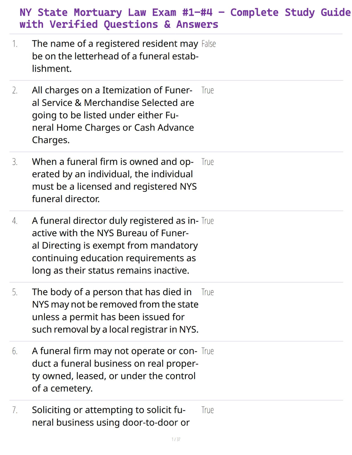 NY State Mortuary Law Exam #1–#4 – Complete Study Guide with Verified Questions & Answers