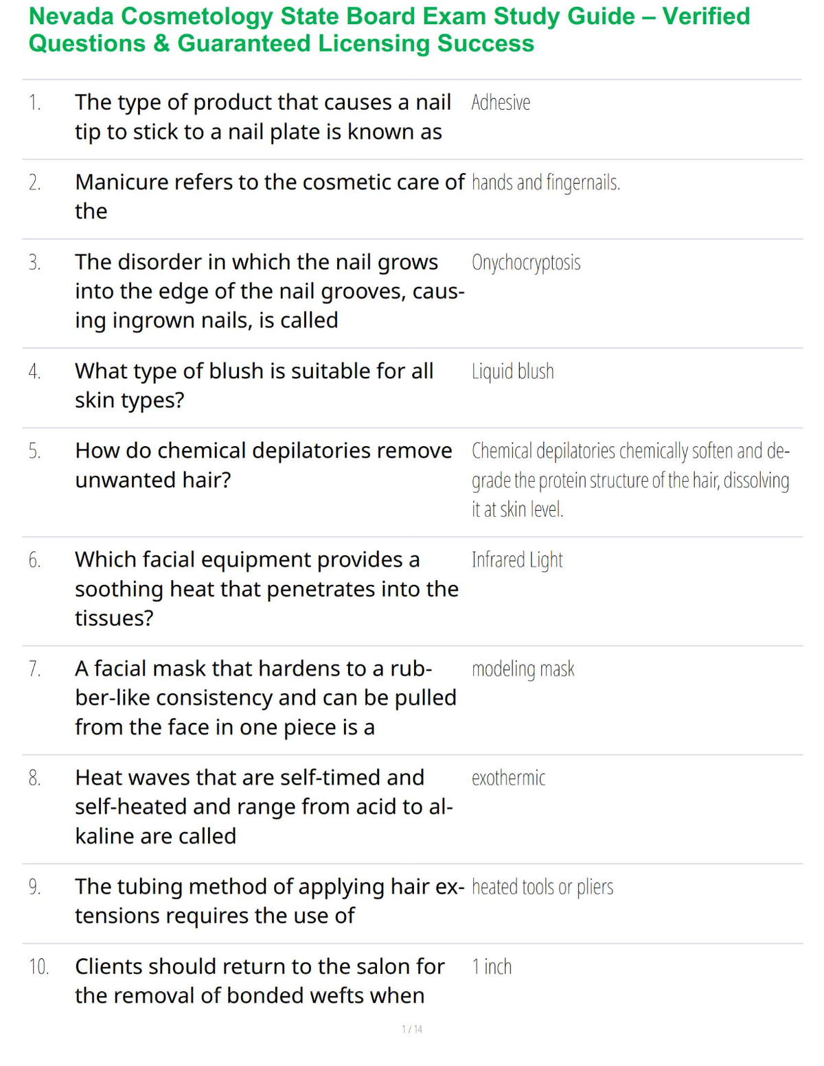 Nevada Cosmetology State Board Exam Study Guide – Verified Questions & Guaranteed Licensing Success