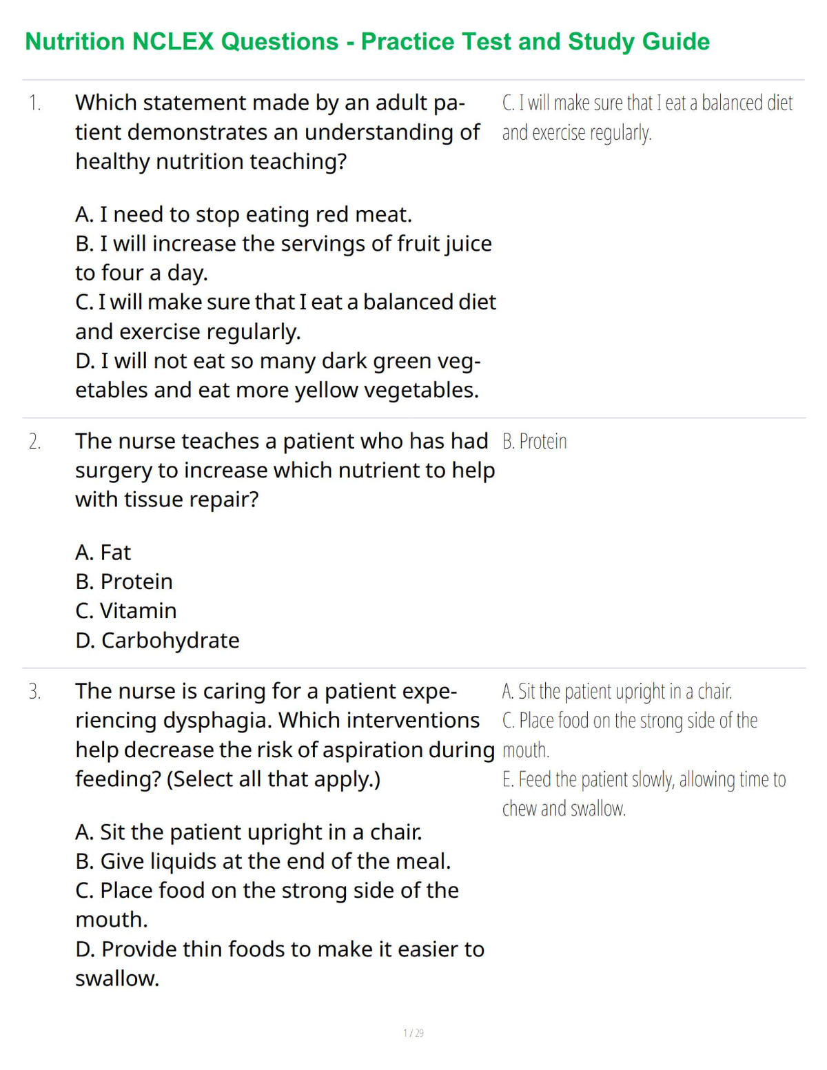 NutritiNutrition NCLEX Questions - Practice Test and Study Guide