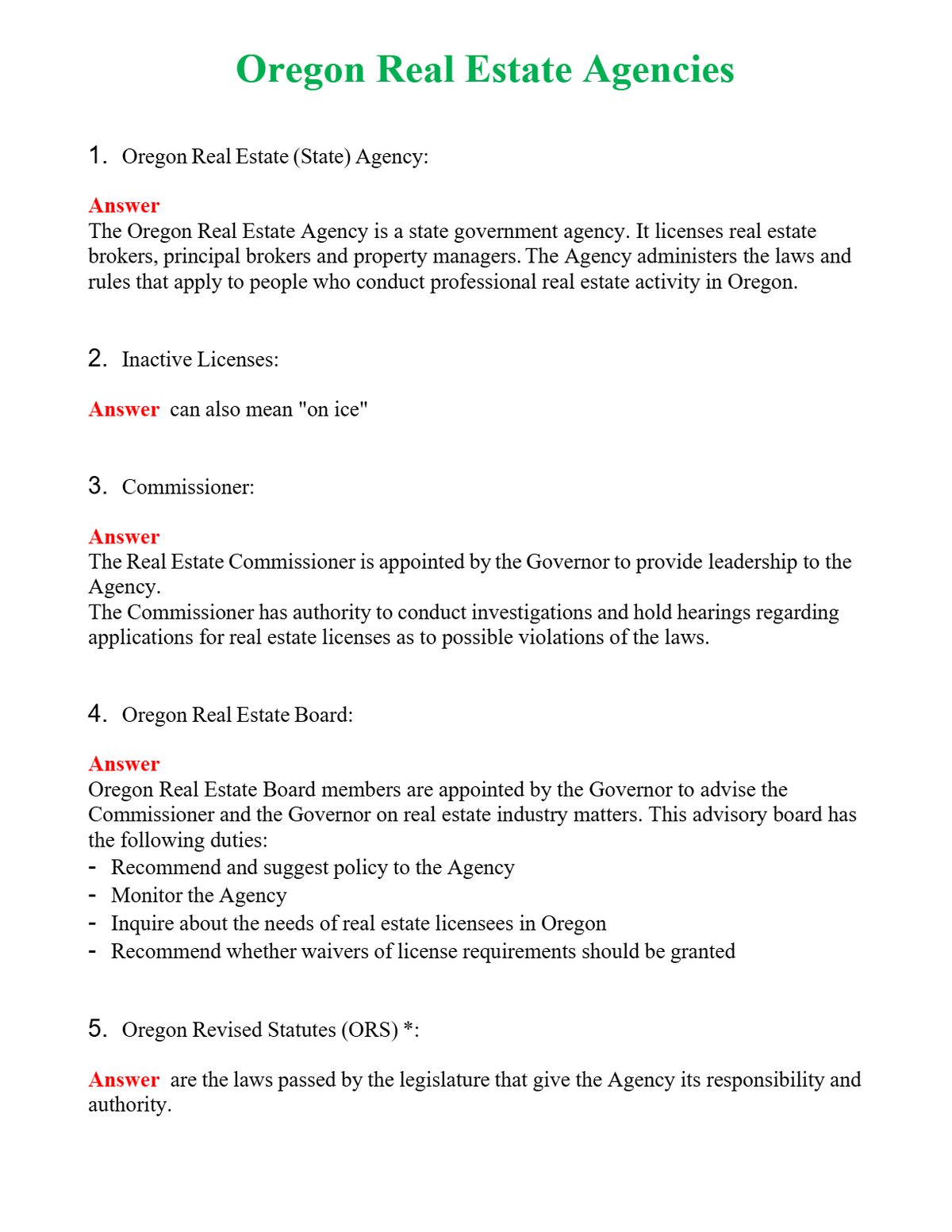 Oregon Real Estate Agencies Questions With Complete Grade A+ Answers