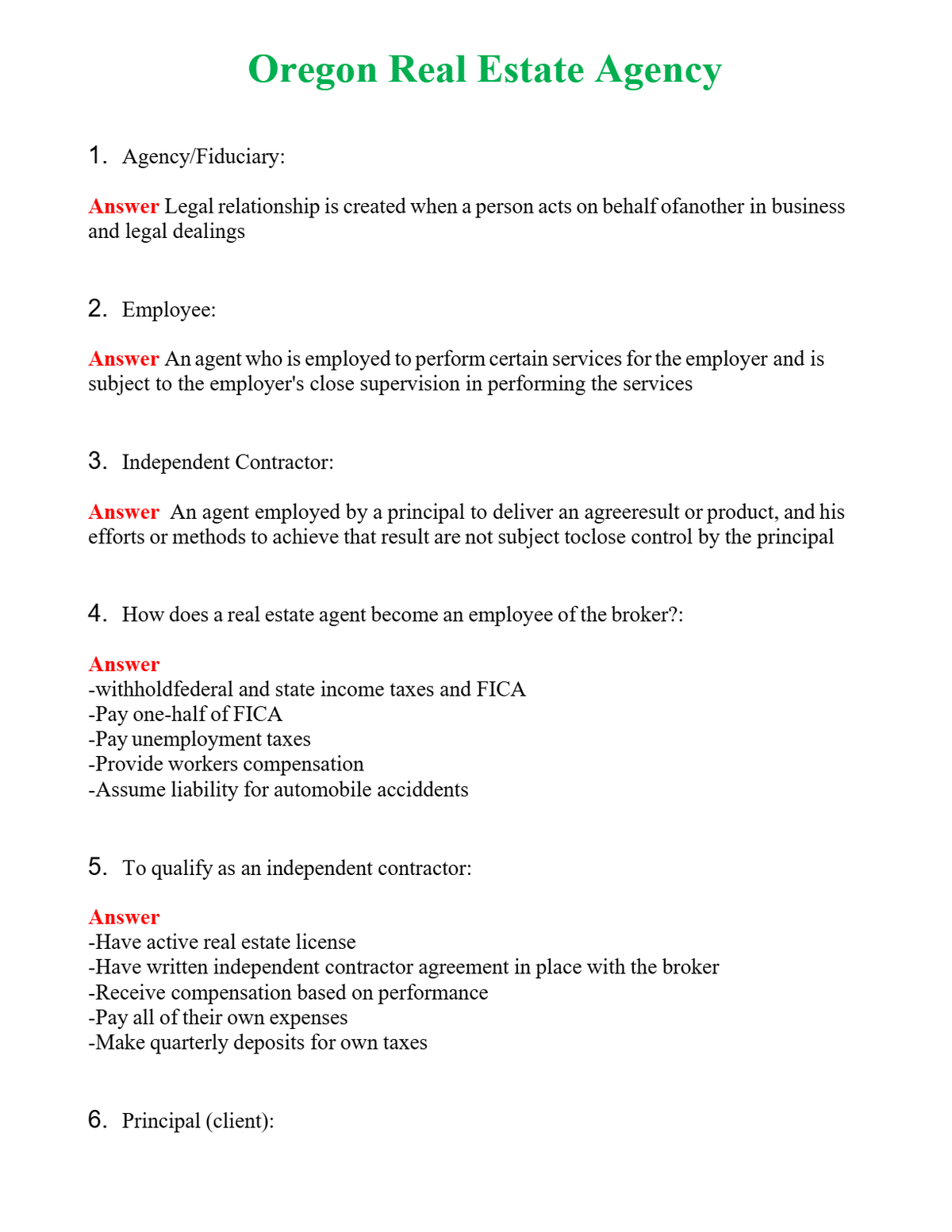 Oregon Real Estate Agency Questions With Complete Grade A+ Answers