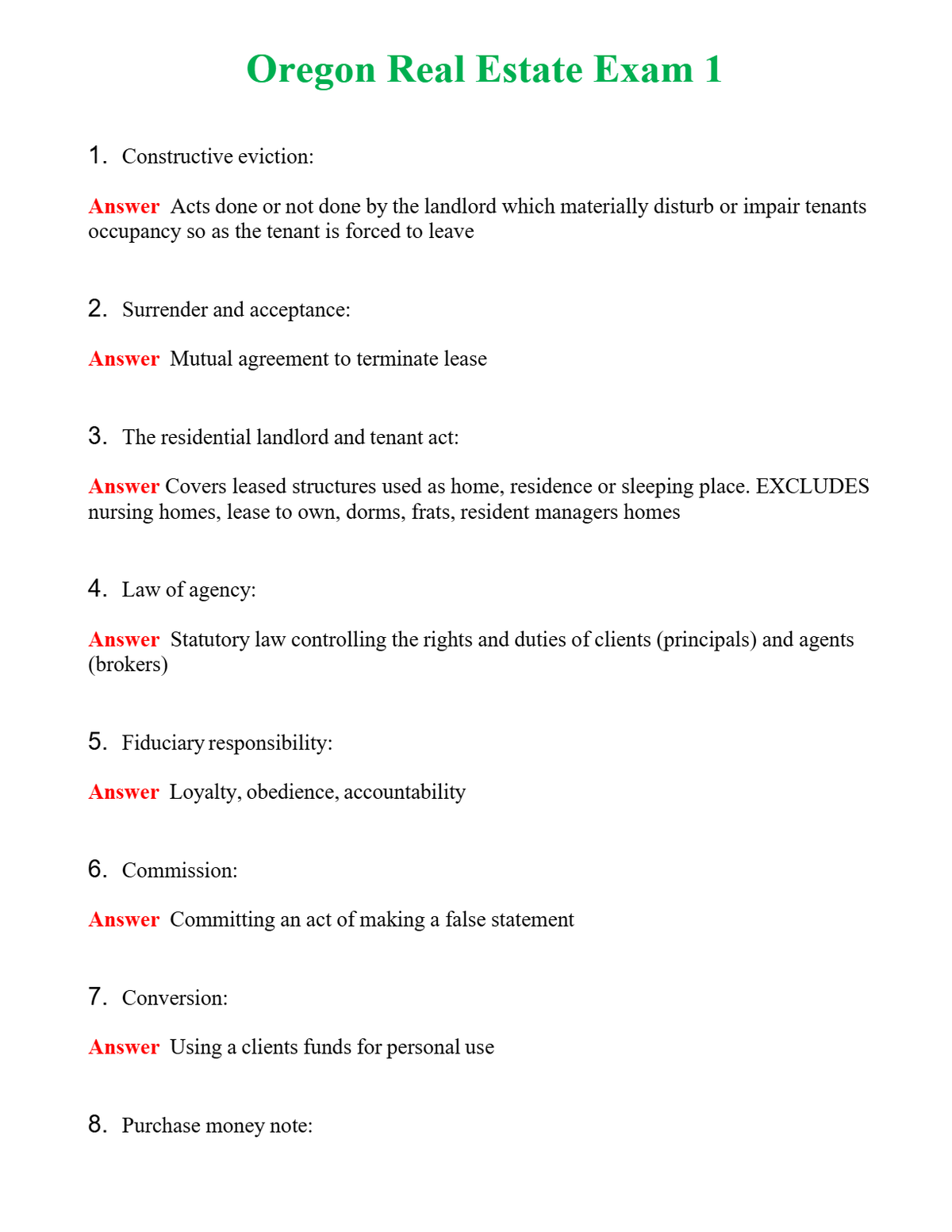Oregon Real Estate Exam 1 Questions With Complete Grade A+ Answers