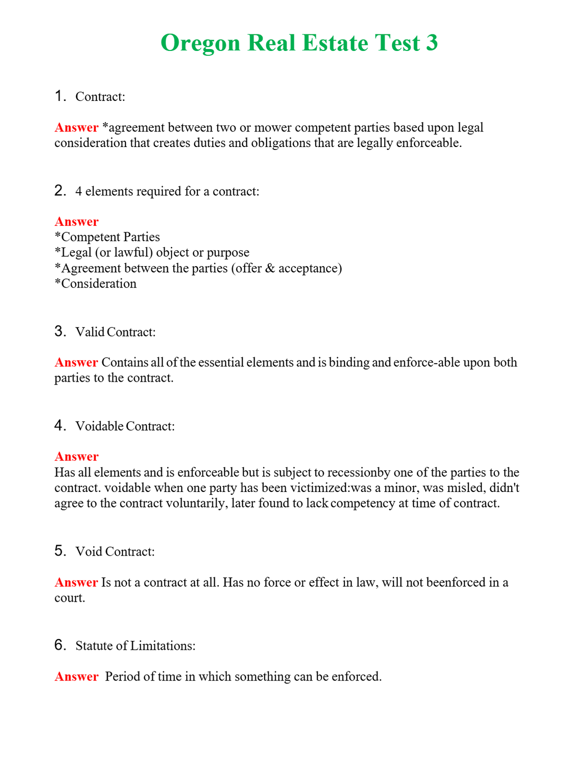 Oregon Real Estate Test 3 Questions With Complete Grade A+ Answers