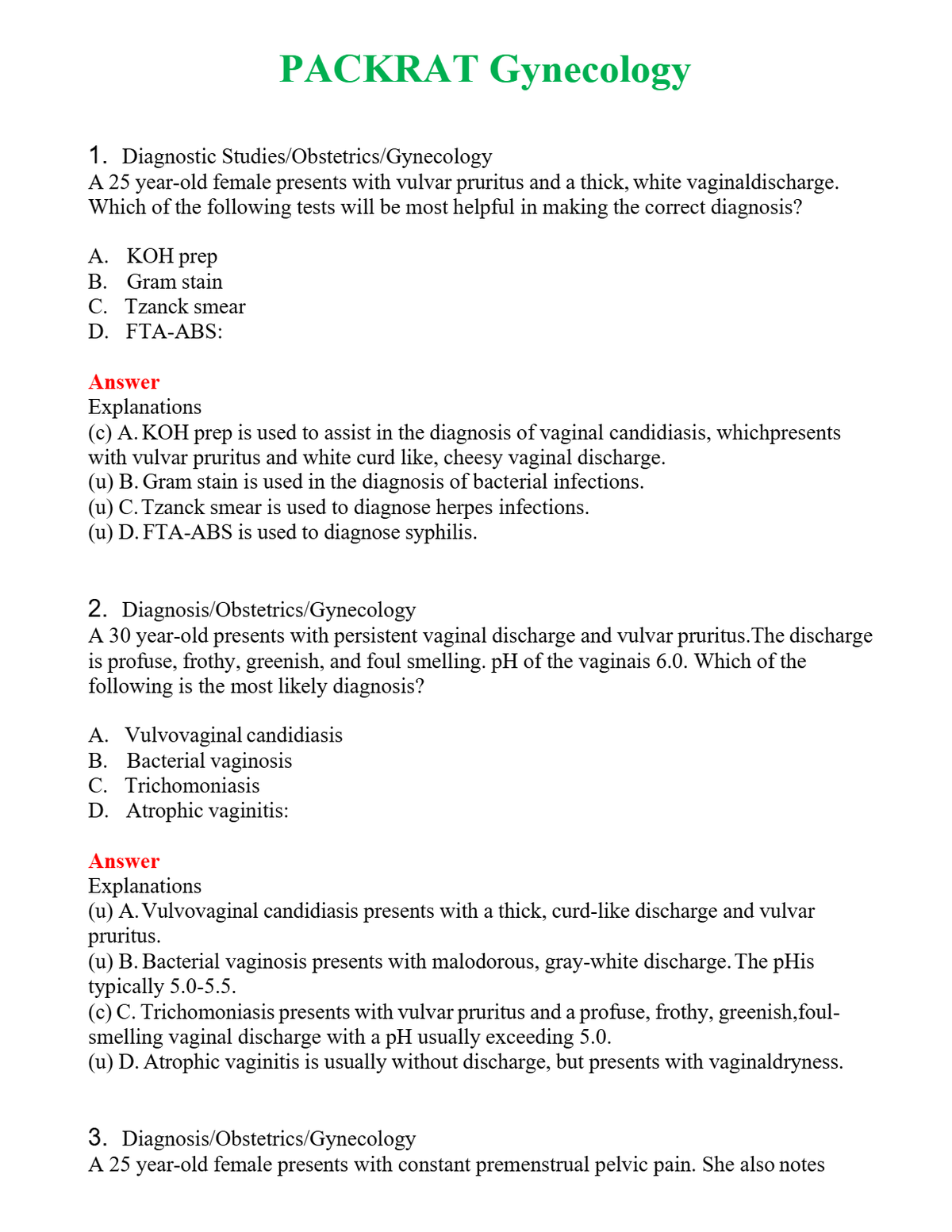 PACKRAT Gynecology | Actual Questions and Verified Answers ( Included ) 100% Correct