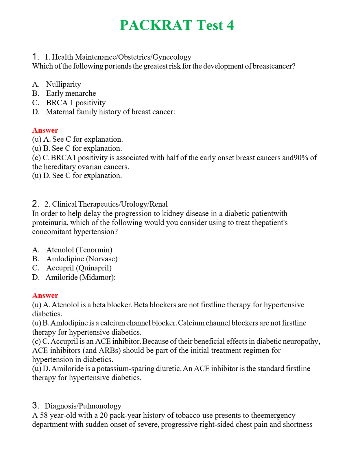 PACKRAT Test 4 | Actual Questions and Verified Answers ( Included ) 100% Correct