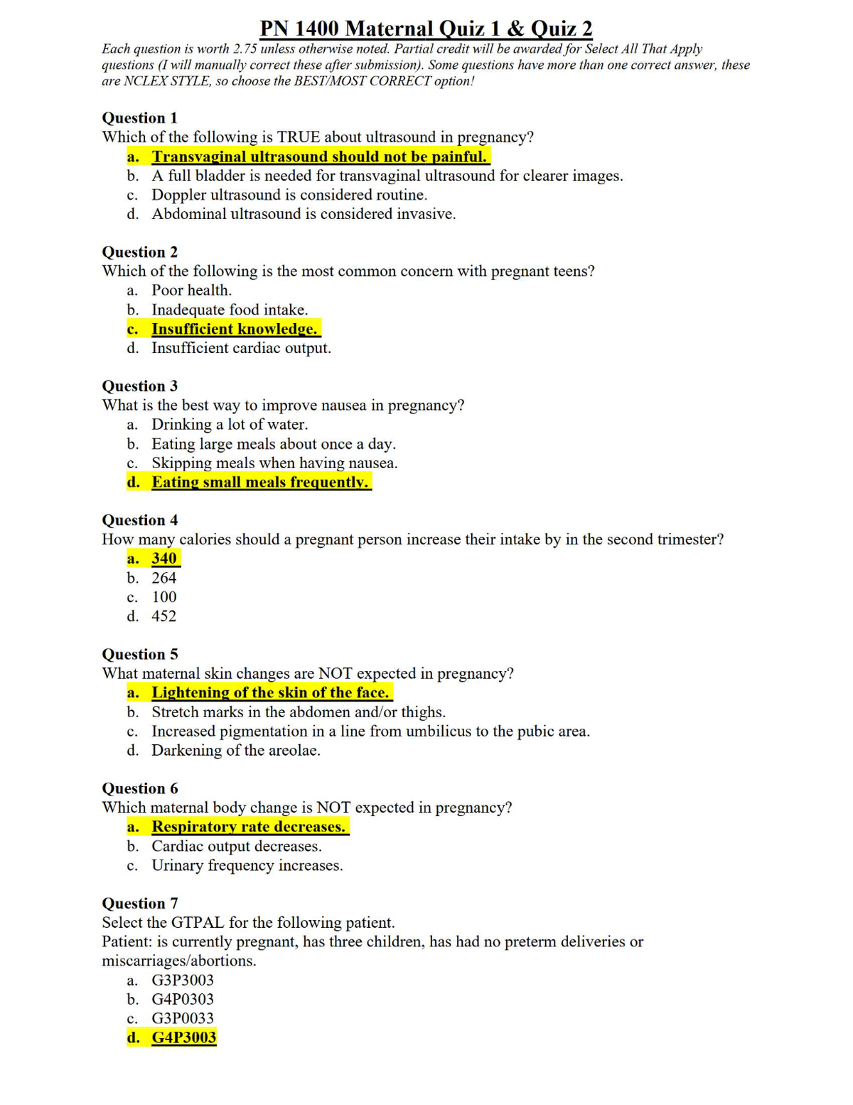 PN 1400 Maternal & Child Health Nursing – Quiz 1 & 2 Study Guide with Questions & Answers (Las Vegas College, 2025 Update)