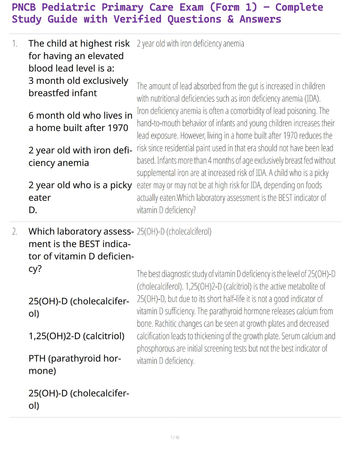 PNCB Pediatric Primary Care Exam (Form 1) – Complete Study Guide with Verified Questions & Answers