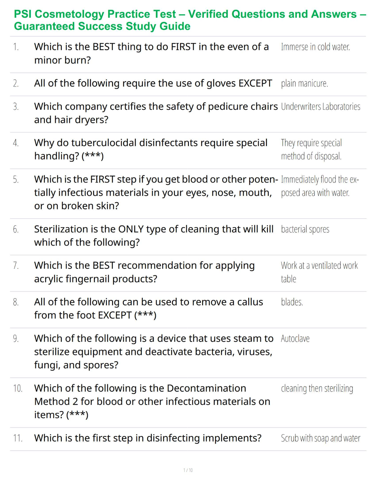 PSI Cosmetology Practice Test – Verified Questions and Answers – Guaranteed Success Study Guide