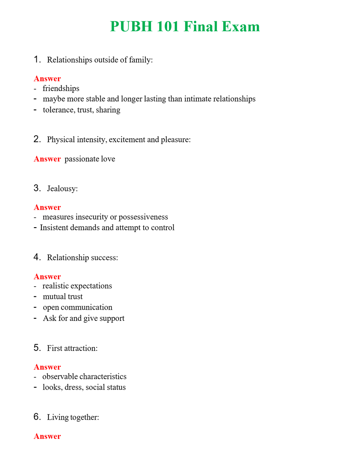 PUBH 101 Final Exam | Actual Questions and Verified Answers ( Included ) 100% Correct