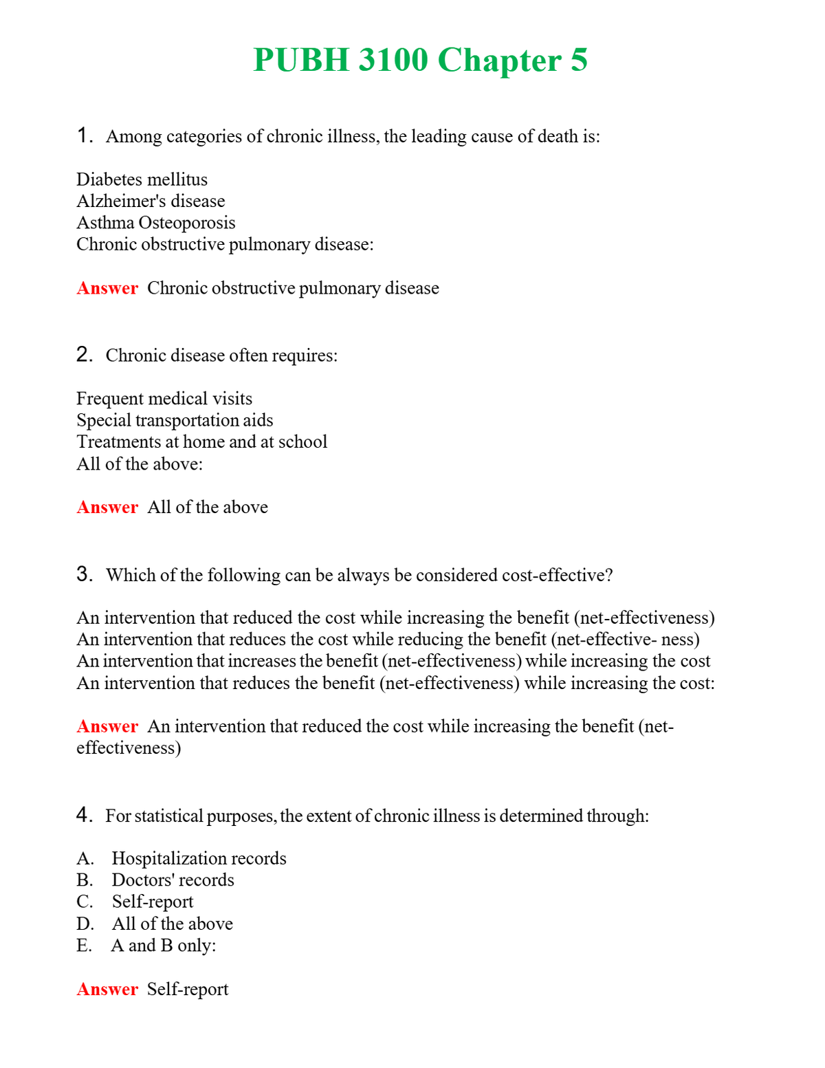 PUBH 3100 Chapter 5 | Actual Questions and Verified Answers ( Included ) 100% Correct