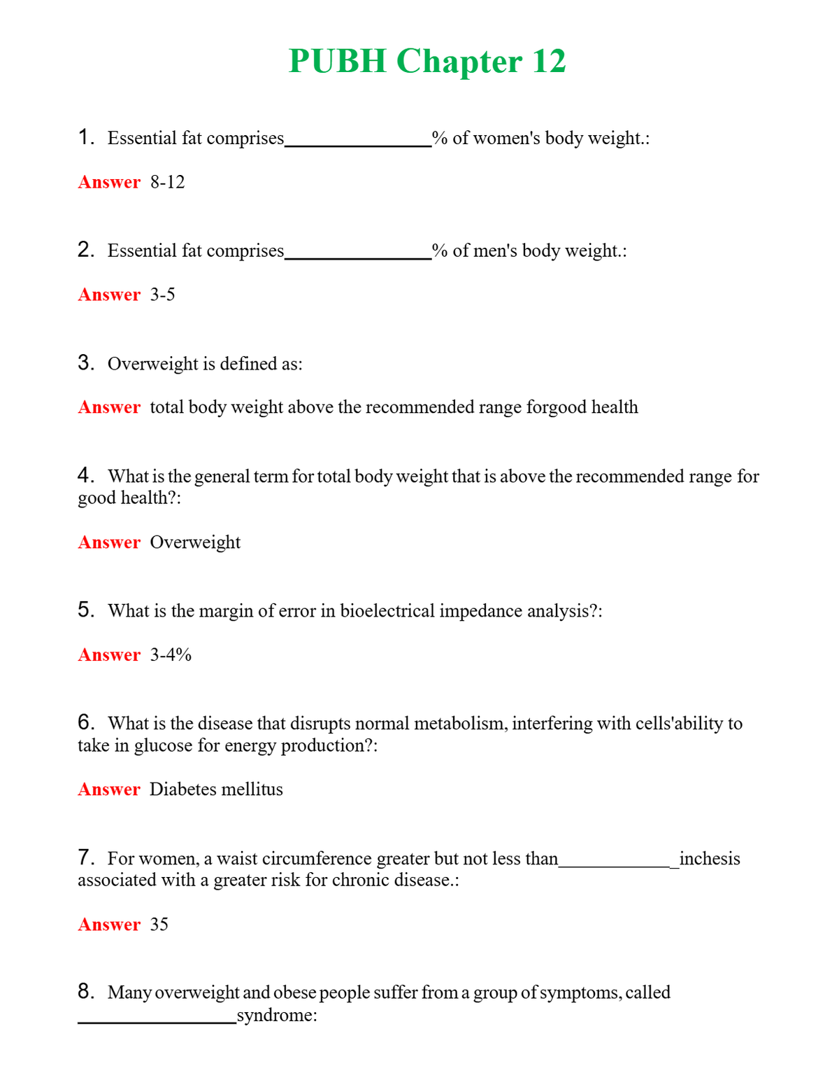 PUBH Chapter 12 | Actual Questions and Verified Answers ( Included ) 100% Correct