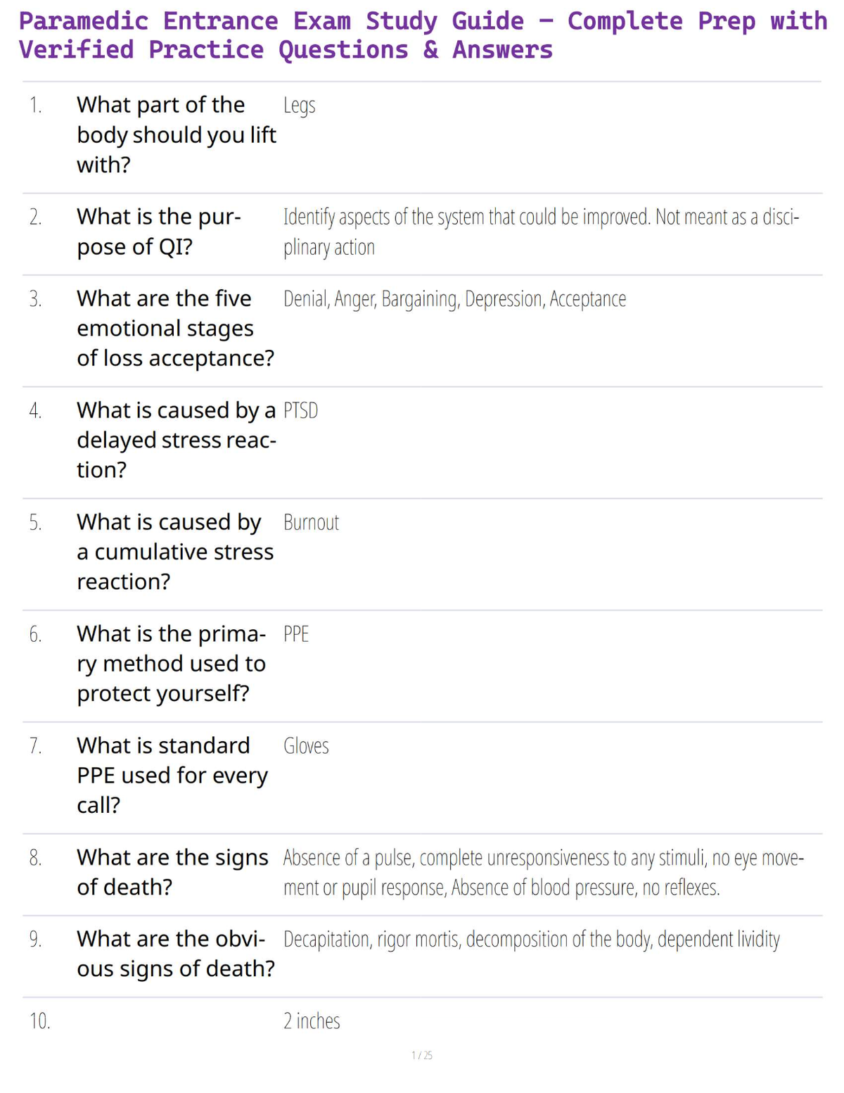 Paramedic Entrance Exam Study Guide – Complete Prep with Verified Practice Questions & Answers
