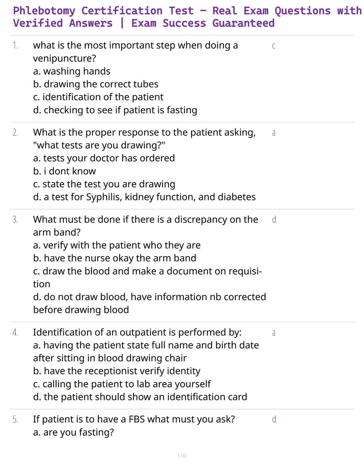 Phlebotomy Certification Test – Real Exam Questions with Verified Answers | Exam Success Guaranteed