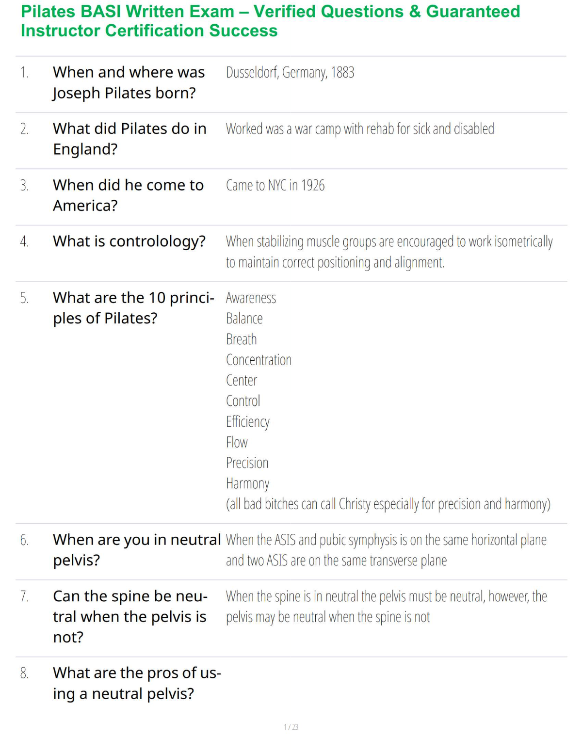 Pilates BASI Written Exam – Verified Questions & Guaranteed Instructor Certification Success
