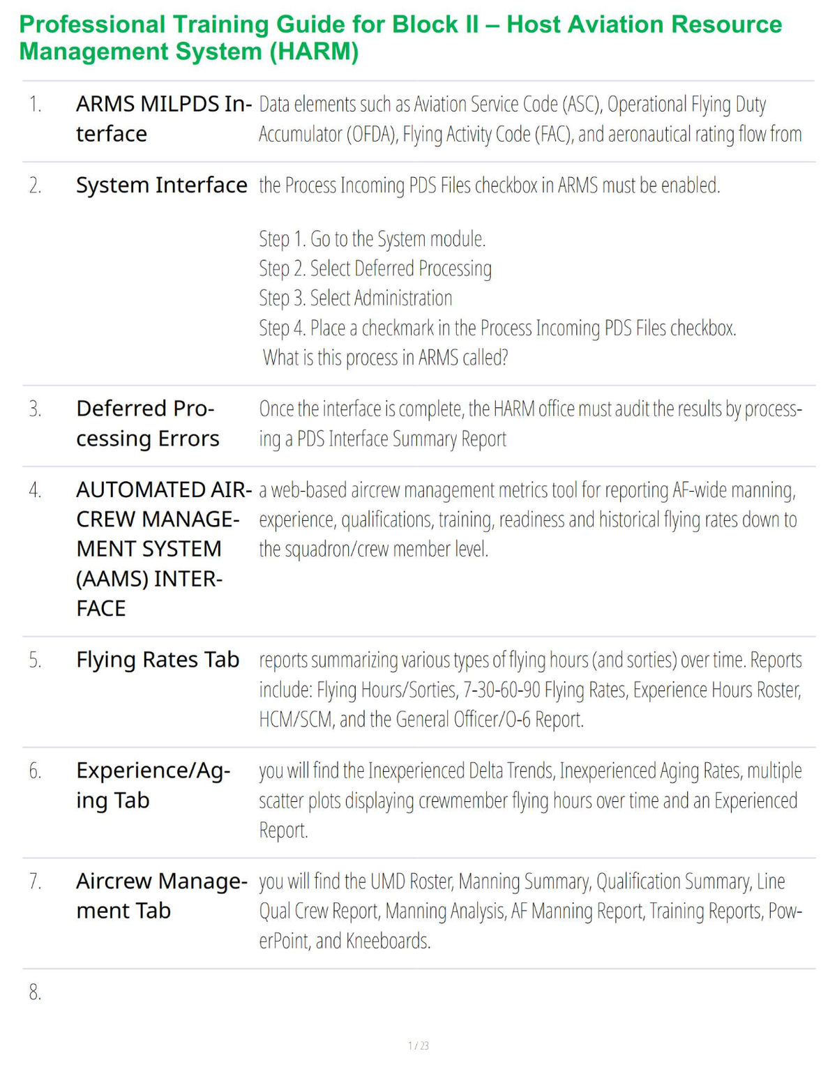 Professional Training Guide for Block II – Host Aviation Resource Management System (HARM)