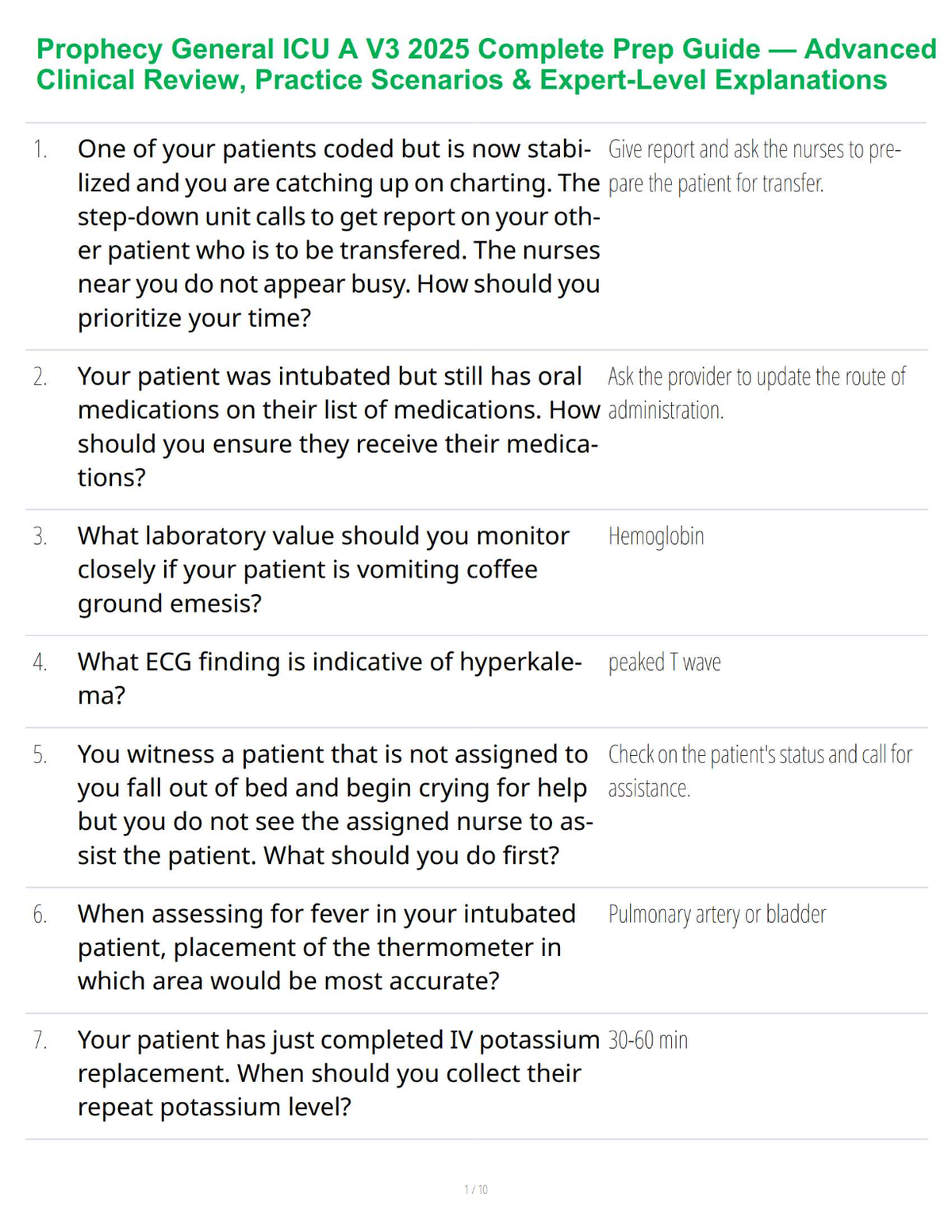 Prophecy General ICU A V3 2025 Complete Prep Guide — Advanced Clinical Review, Practice Scenarios & Expert-Level Explanations