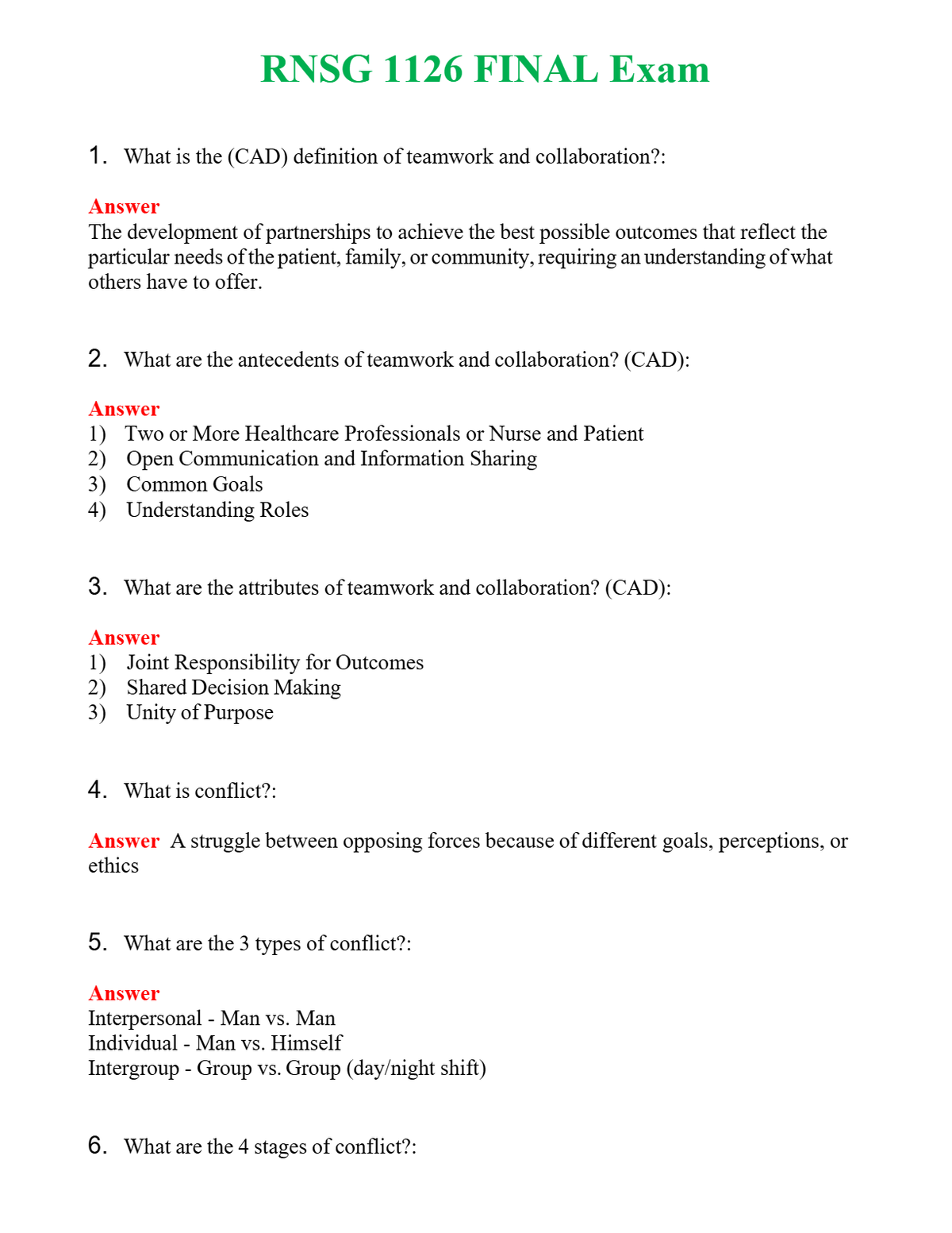RNSG 1126 FINAL Exam | Actual Questions and Verified Answers ( Included ) 100% Correct