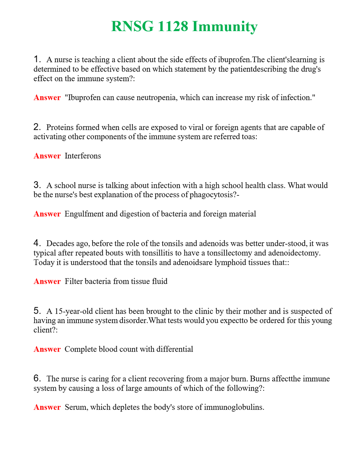 RNSG 1128 Immunity | Actual Questions and Verified Answers ( Included ) 100% Correct