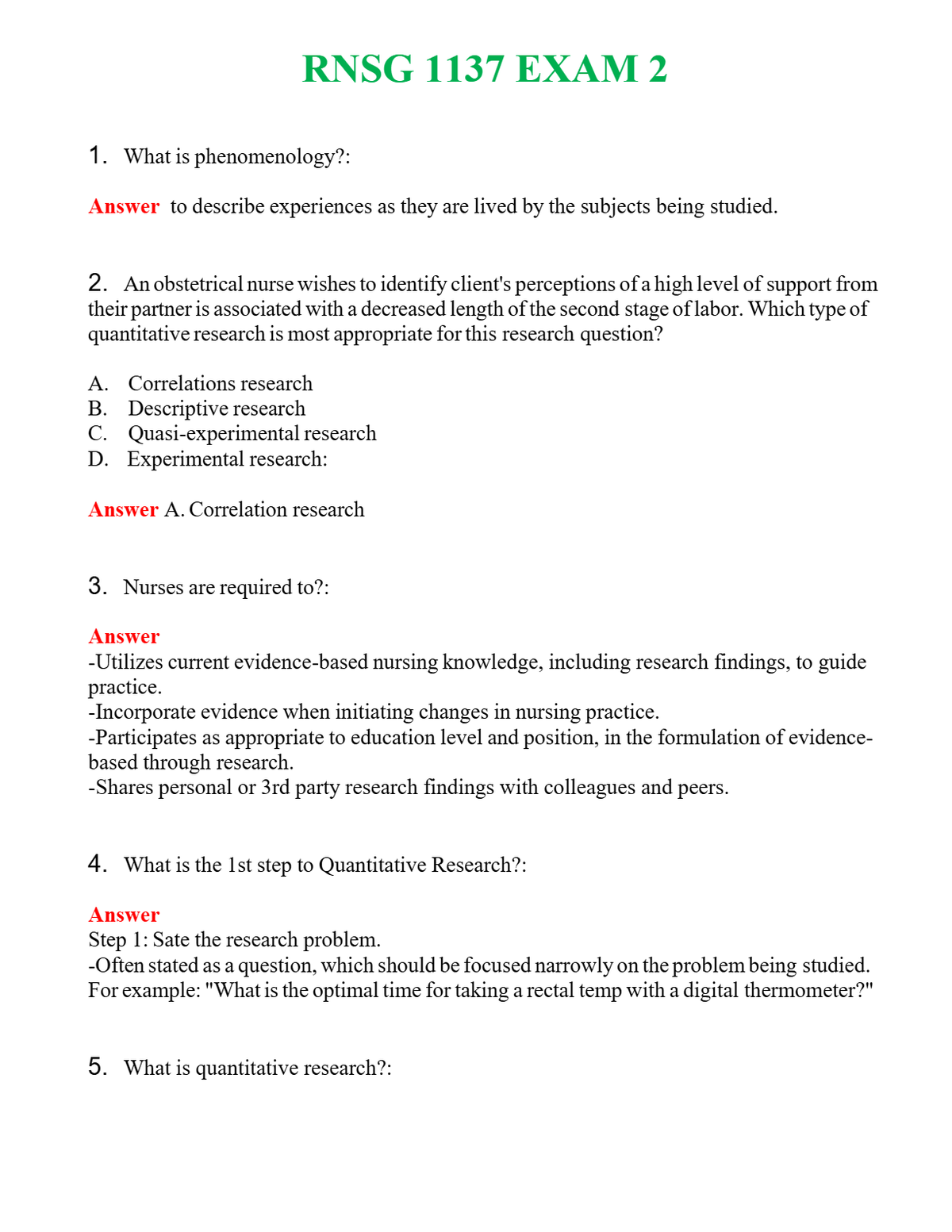 RNSG 1137 EXAM 2 | Actual Questions and Verified Answers ( Included ) 100% Correct