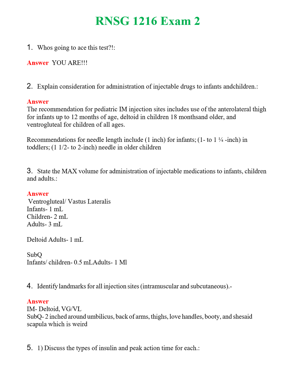 RNSG 1216 Exam 2 | Actual Questions and Verified Answers ( Included ) 100% Correct