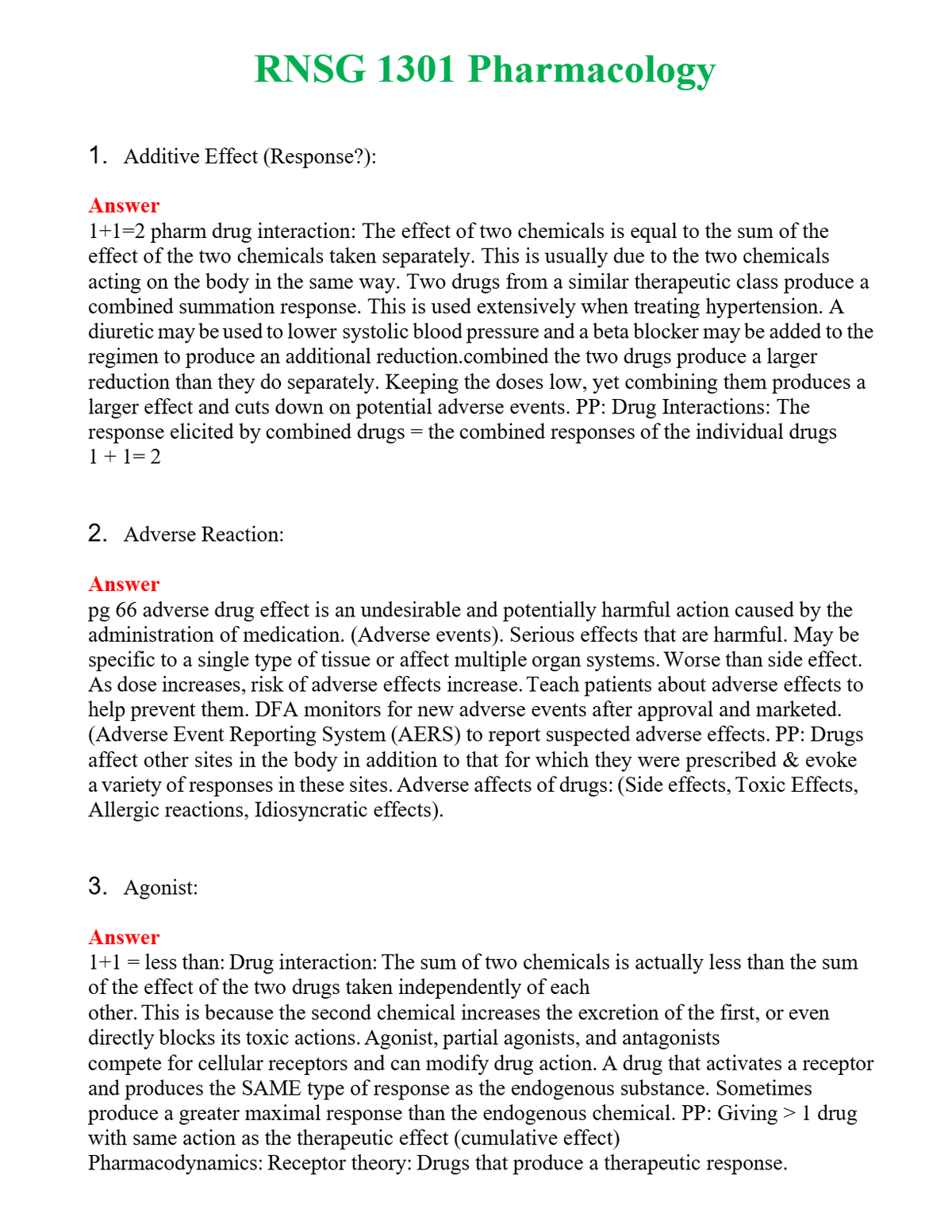 RNSG 1301 Pharmacology | Actual Questions and Verified Answers ( Included ) 100% Correct