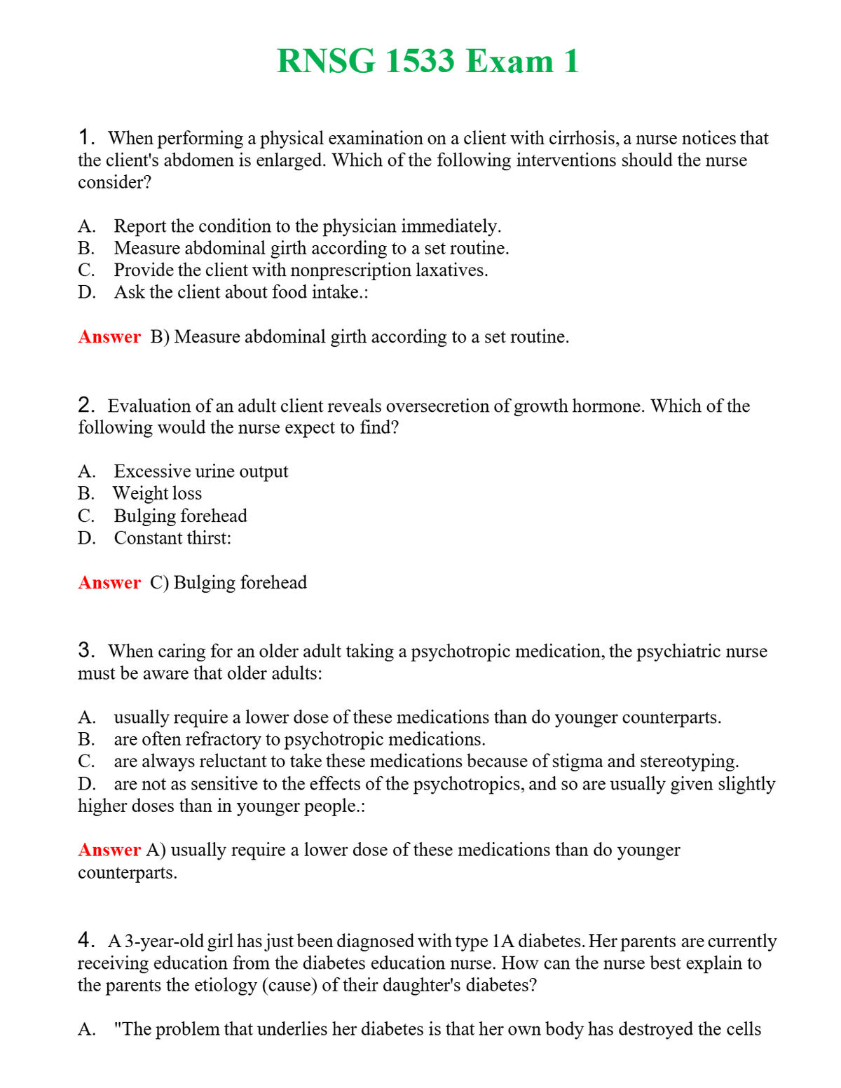 RNSG 1533 Exam 1 | Actual Questions and Verified Answers ( Included ) 100% Correct