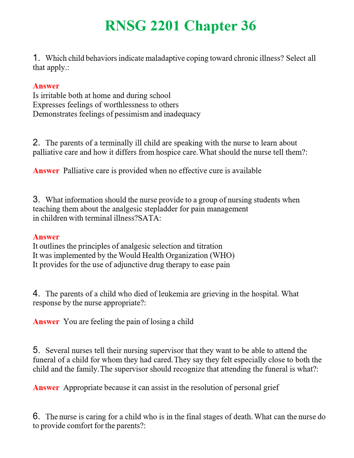 RNSG 2201 Chapter 36 | Actual Questions and Verified Answers ( Included ) 100% Correct