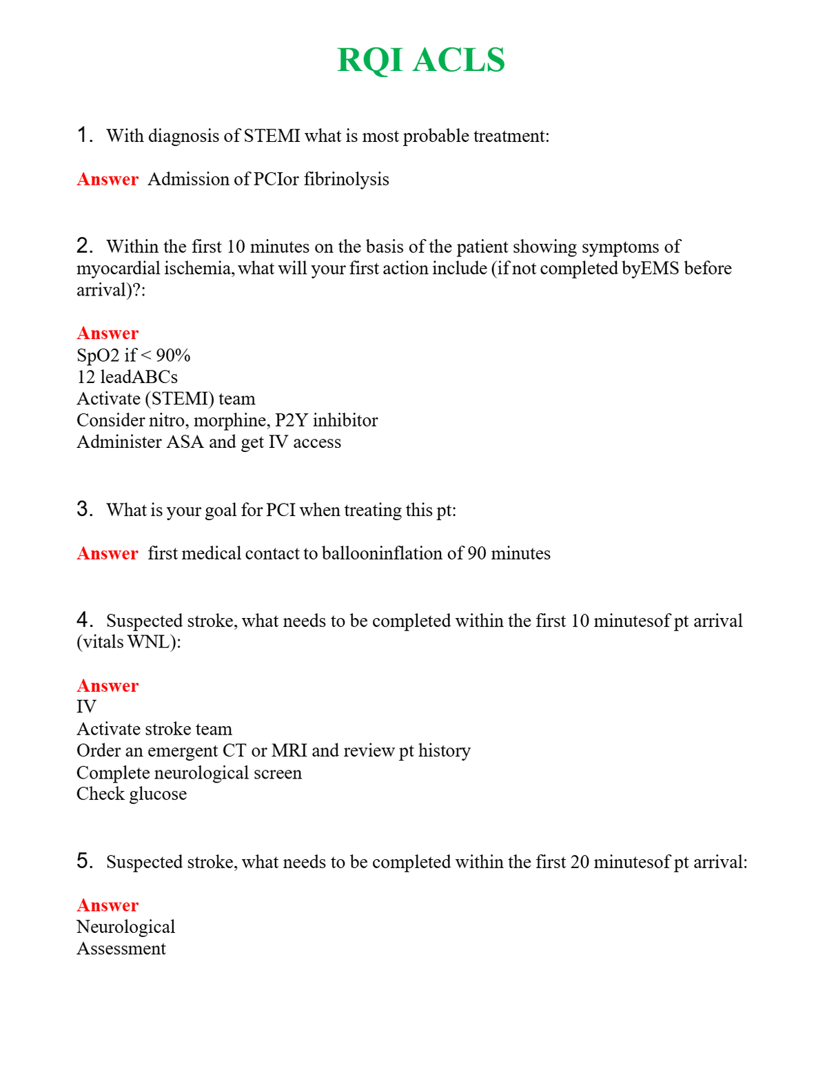 RQI ACLS Questions With Complete Grade A+ Answers