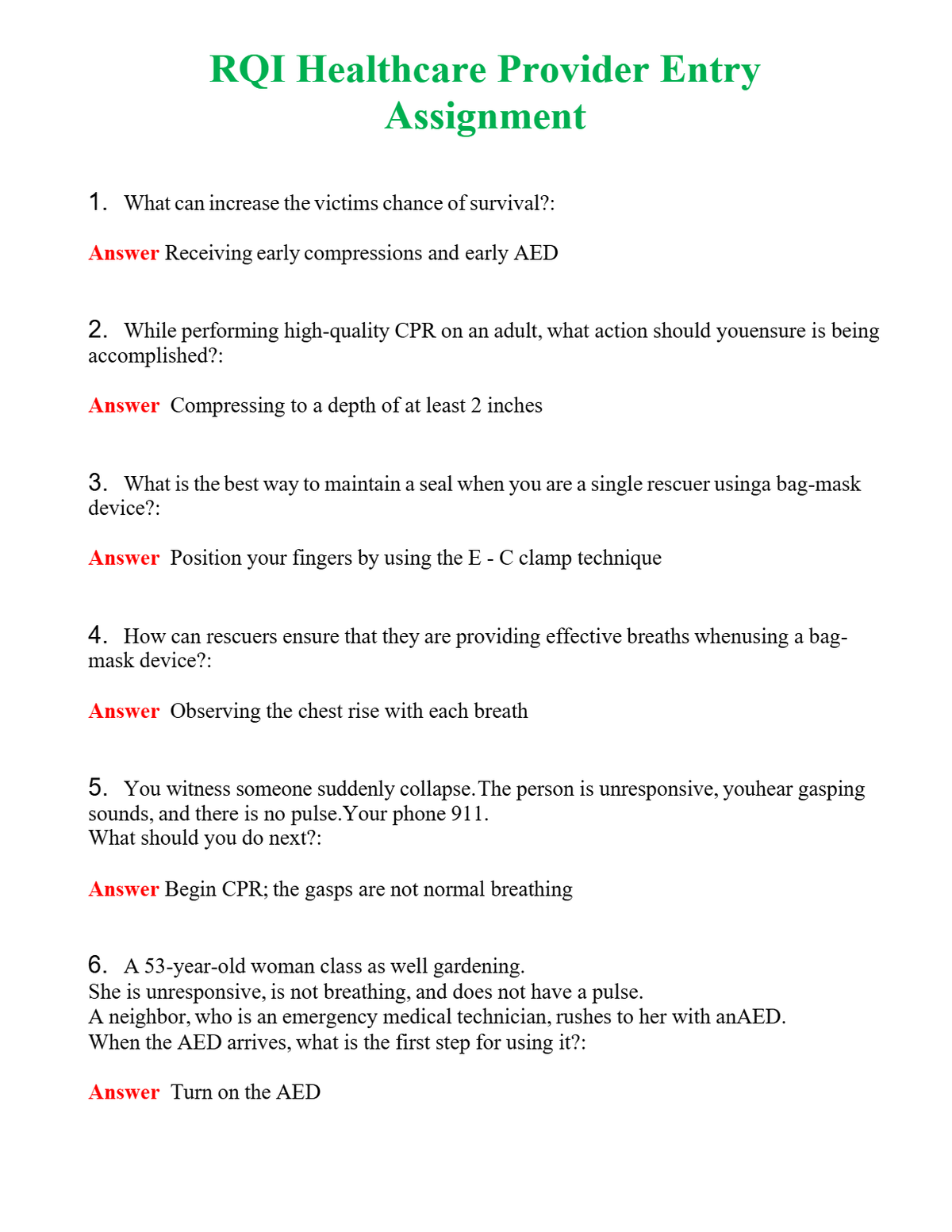 RQI Healthcare Provider Entry Assignment | Questions With Complete Grade A+ Answers
