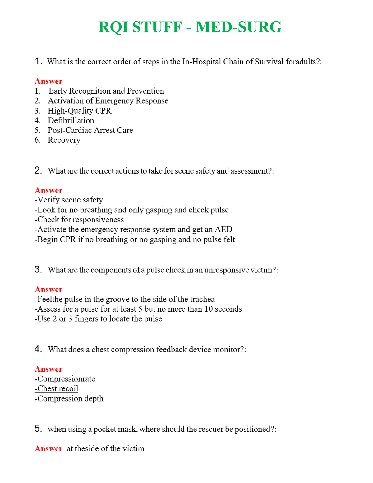 RQI STUFF - MED-SURG Questions With Complete Grade A+ Answers