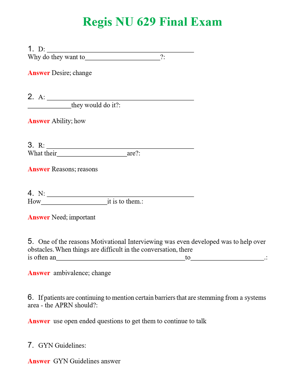 Regis NU 629 Final Exam Questions With Complete Grade A+ Answers