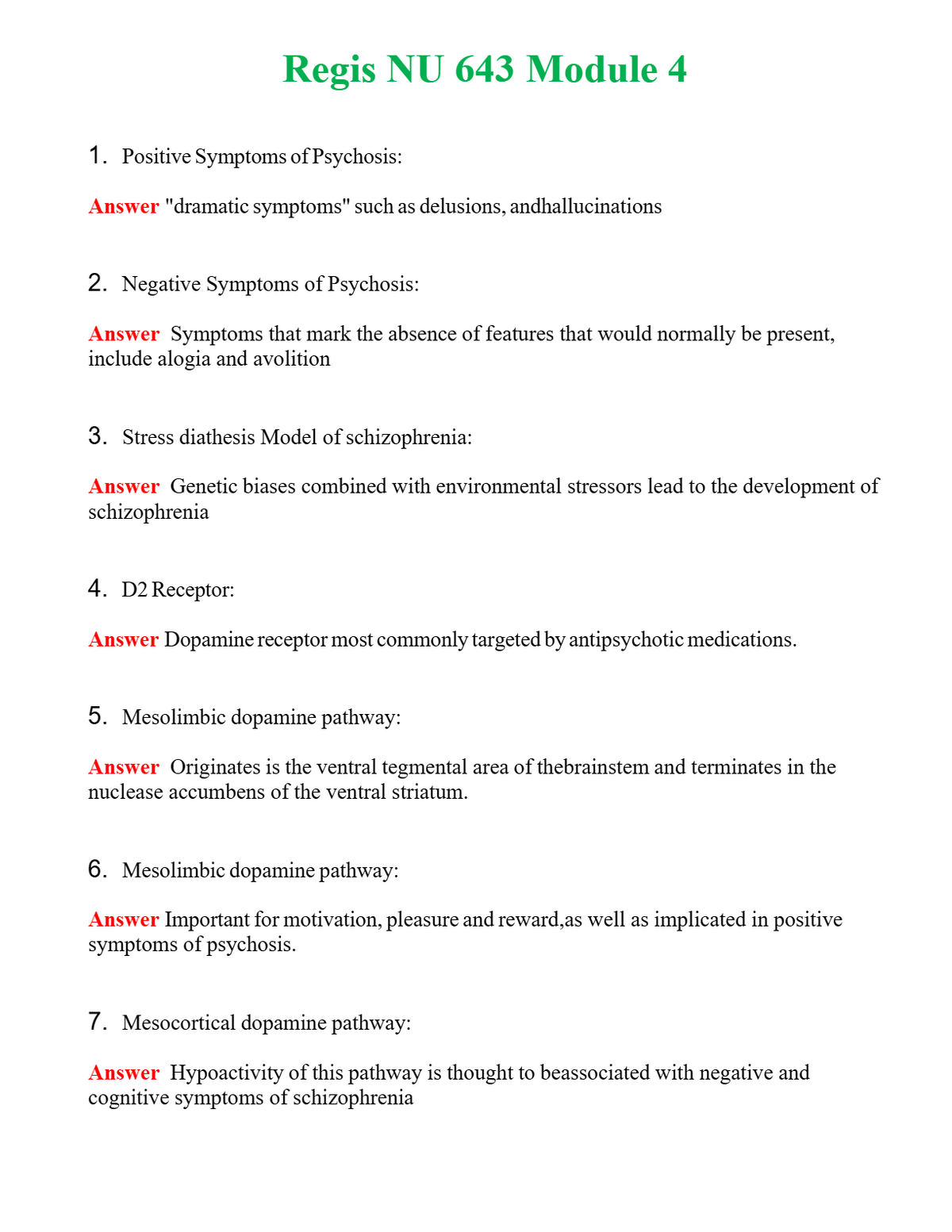 Regis NU 643 Module 4 Questions With Complete Grade A+ Answers