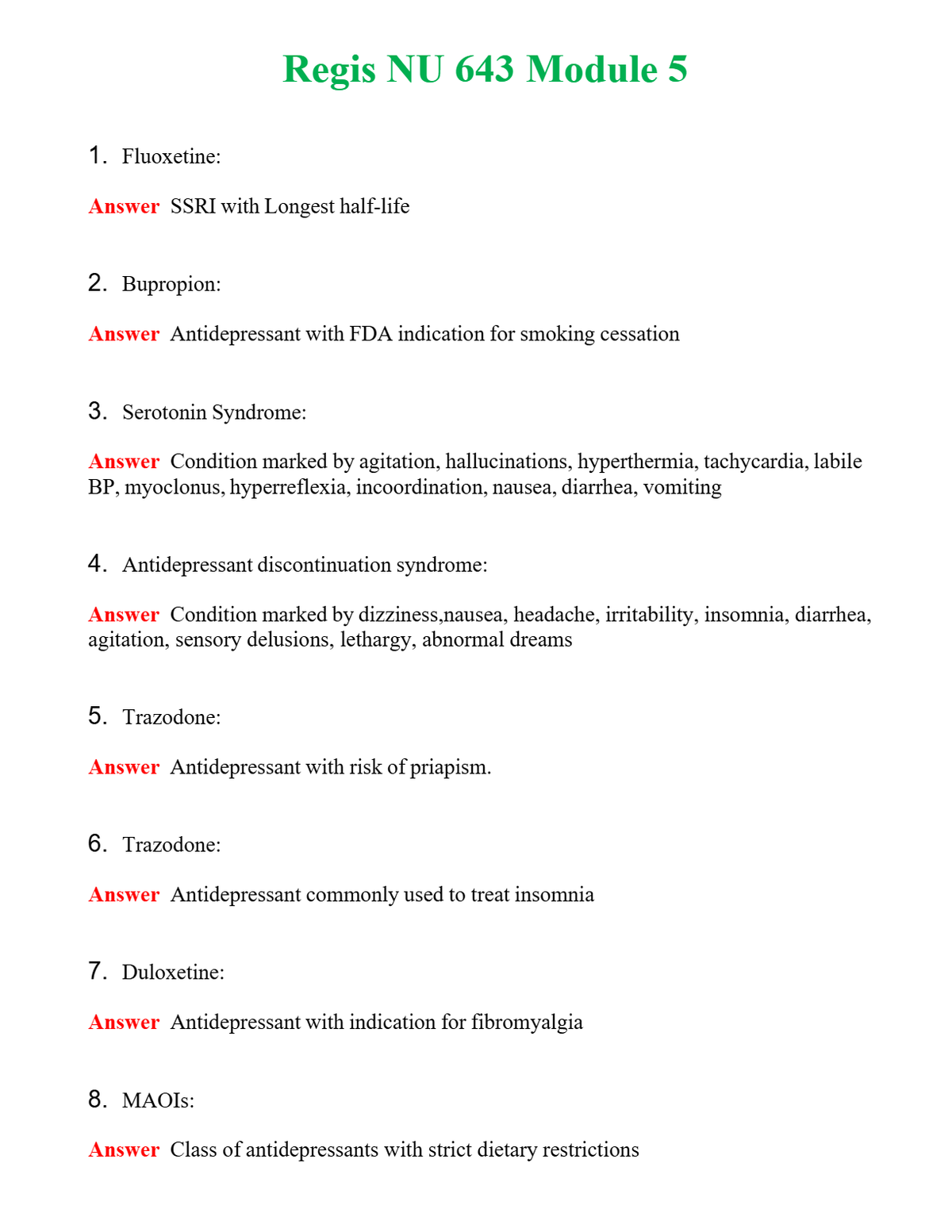Regis NU 643 Module 5 Questions With Complete Grade A+ Answers
