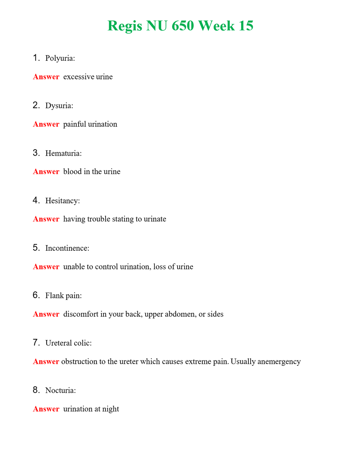 Regis NU 650 Week 15 Questions With Complete Grade A+ Answers
