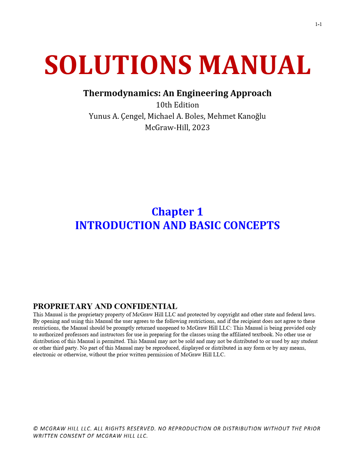 SOLUTIONS MANUAL Thermodynamics: An Engineering Approach 10th Edition Yunus A. Çengel, Michael A. Boles,