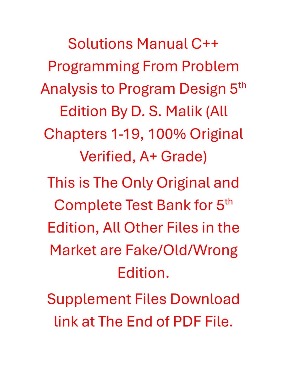 Solutions Manual C++ Programming From Problem Analysis to Program Design 5th Edition By D. S. Malik