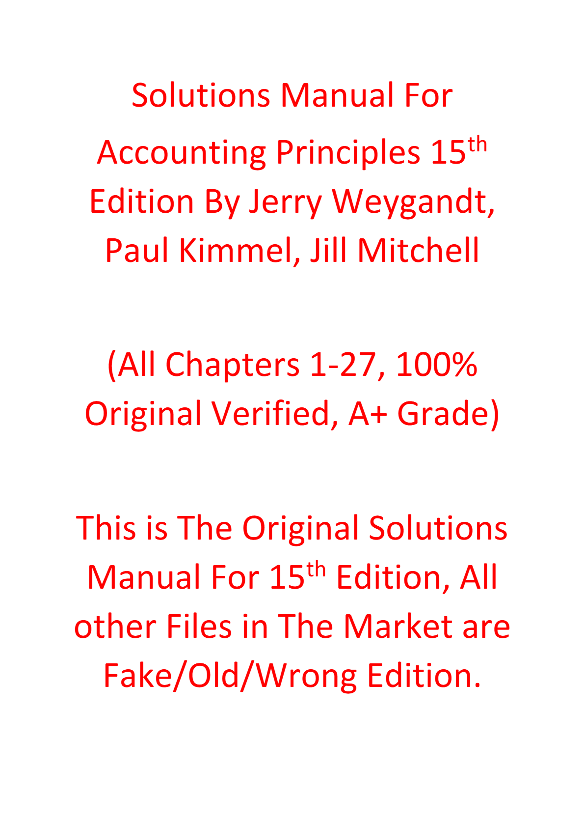 Solutions Manual For Accounting Principles 15th Edition By Jerry Weygandt, Paul Kimmel, Jill Mitchell