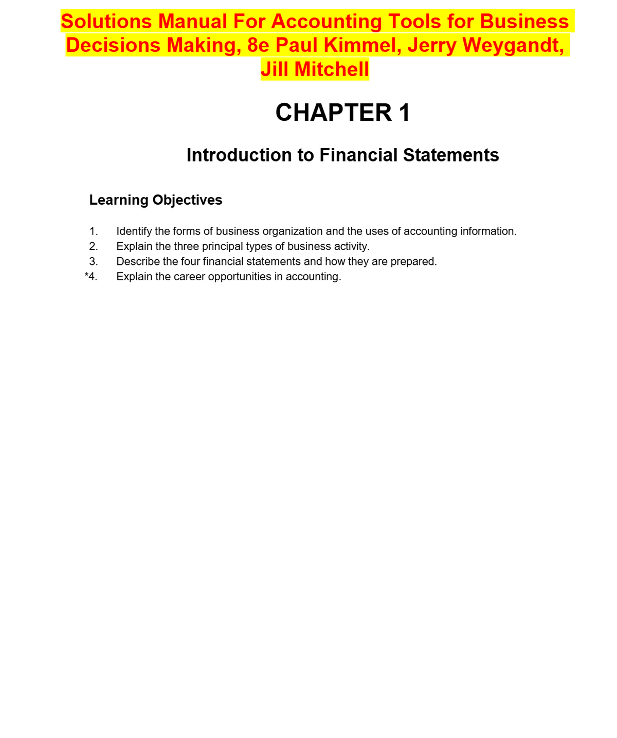 Solutions Manual For Accounting Tools for Business Decisions Making, 8e Paul Kimmel, Jerry Weygandt, Jill Mitchell